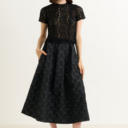 Belita Bow Black Jacquard Midi Skirt