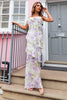 Lilac Floral Chiffon Dress with Frills
