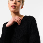 Blanka Eyelash Rib Long Sleeve Jumper - Black