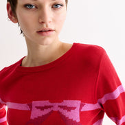 Bly Bow Intarsia Striped Jumper - Red