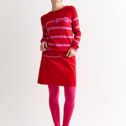 Bly Bow Intarsia Striped Jumper - Red