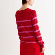 Bly Bow Intarsia Striped Jumper - Red