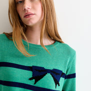 Bly Bow Intarsia Striped Jumper - Navy