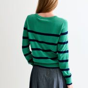 Bly Bow Intarsia Striped Jumper - Navy