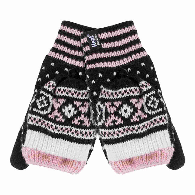 Ladies Warm Fairisle Patterned Thermal Fingerless Converter Gloves