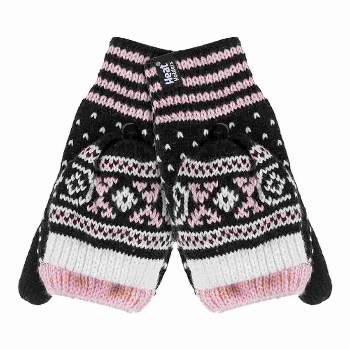 Ladies Warm Fairisle Patterned Thermal Fingerless Converter Gloves