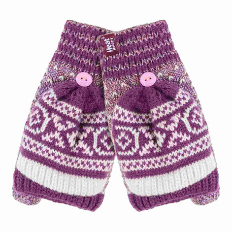Ladies Warm Fairisle Patterned Thermal Fingerless Converter Gloves