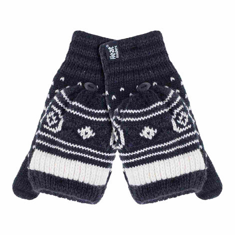 Ladies Warm Fairisle Patterned Thermal Fingerless Converter Gloves