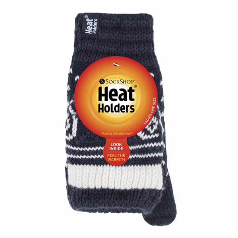 Ladies Warm Fairisle Patterned Thermal Fingerless Converter Gloves