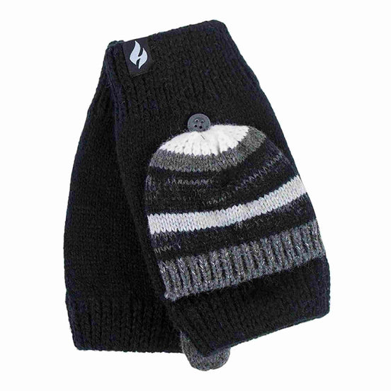Ladies Striped Fleece Lined Thermal Knitted Converter Mitten Gloves