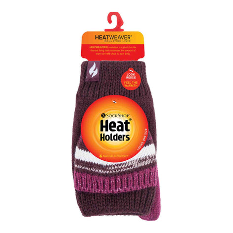 Ladies Striped Fleece Lined Thermal Knitted Converter Mitten Gloves