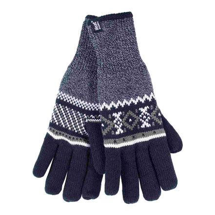 Mens Nordic Fairisle Knitted Fleece Lined Winter Thermal Gloves