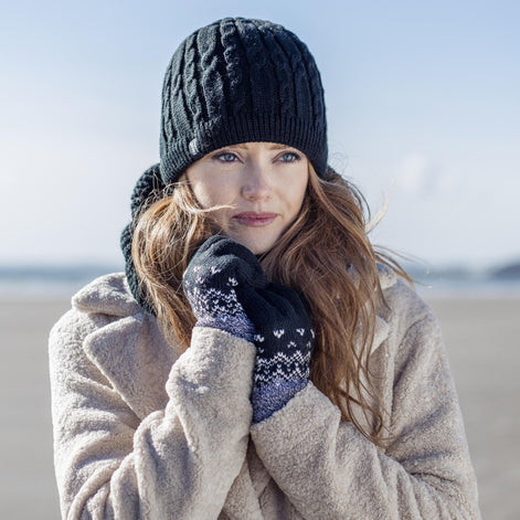 Ladies Fairisle Fleece Lined Knitted Warm Winter Thermal Gloves