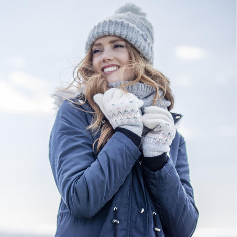 Ladies Fairisle Fleece Lined Knitted Warm Winter Thermal Gloves