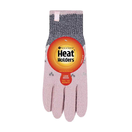 Ladies Fairisle Fleece Lined Knitted Warm Winter Thermal Gloves