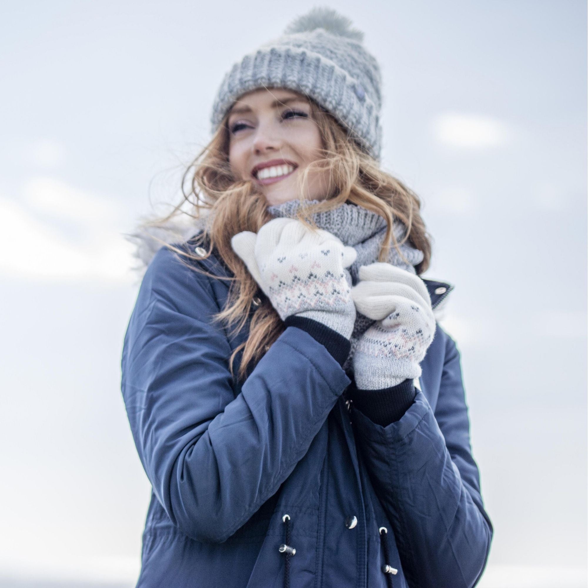 Ladies Fairisle Fleece Lined Knitted Warm Winter Thermal Gloves