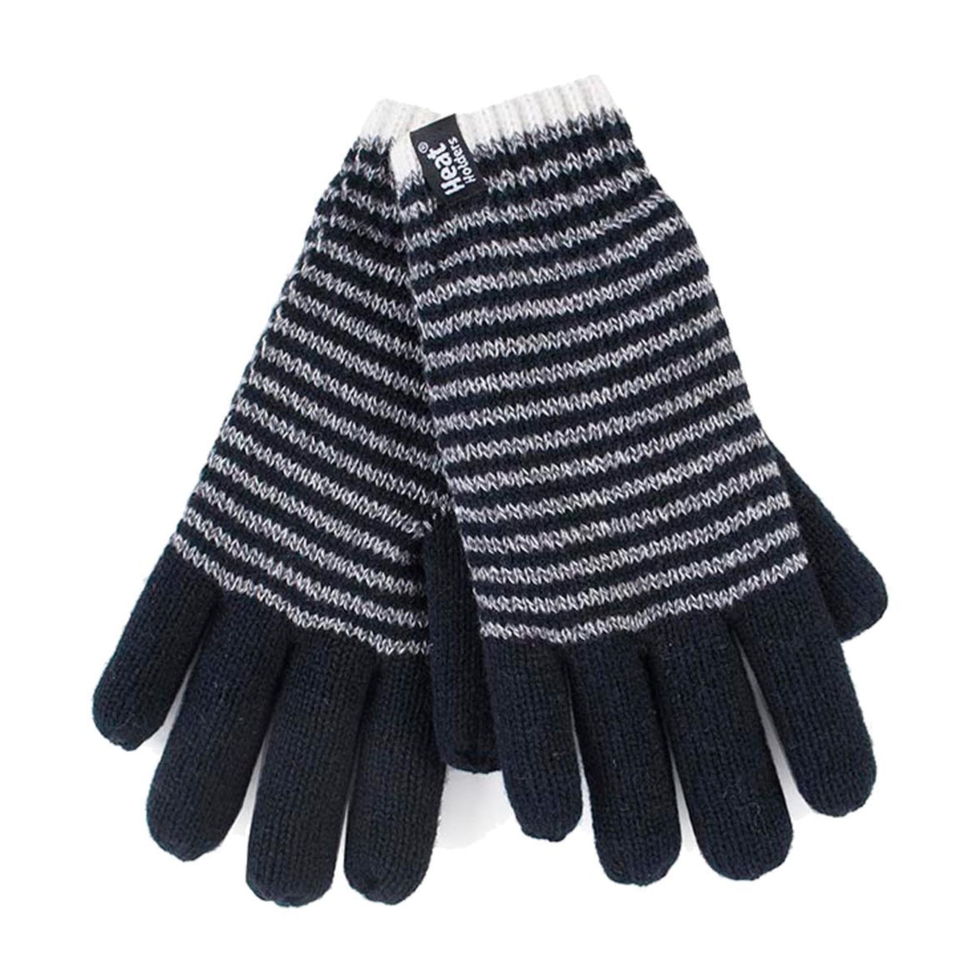 Ladies Striped Fleece Lined Knitted Warm Thermal Winter Gloves