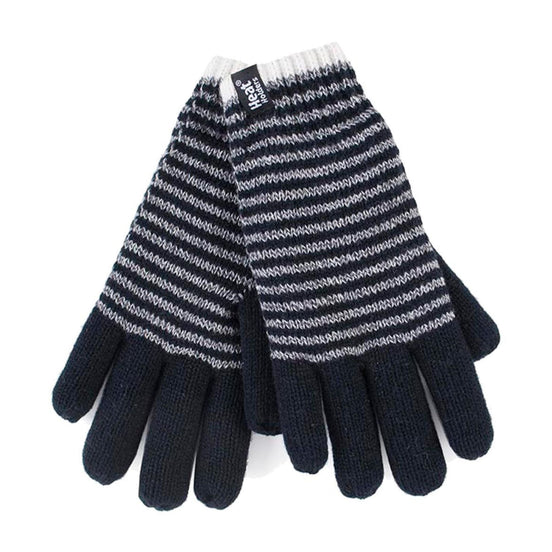 Ladies Striped Fleece Lined Knitted Warm Thermal Winter Gloves