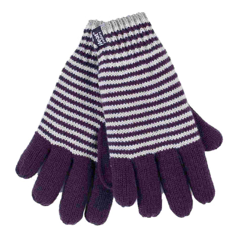 Ladies Striped Fleece Lined Knitted Warm Thermal Winter Gloves