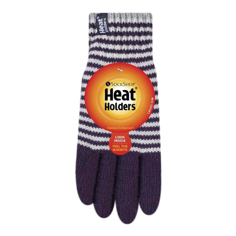 Ladies Striped Fleece Lined Knitted Warm Thermal Winter Gloves