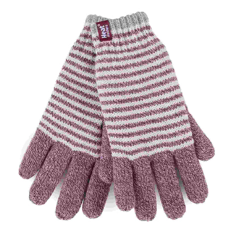 Ladies Striped Fleece Lined Knitted Warm Thermal Winter Gloves