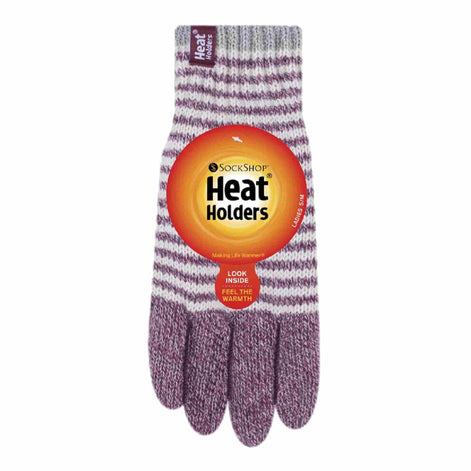 Ladies Striped Fleece Lined Knitted Warm Thermal Winter Gloves