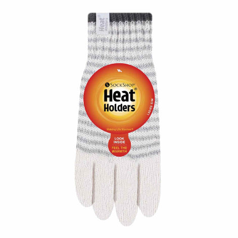 Ladies Striped Fleece Lined Knitted Warm Thermal Winter Gloves
