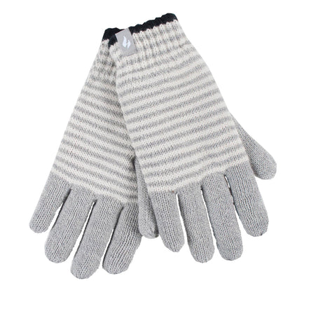 Ladies Striped Fleece Lined Knitted Warm Thermal Winter Gloves