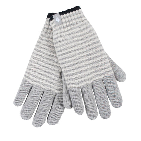Ladies Striped Fleece Lined Knitted Warm Thermal Winter Gloves