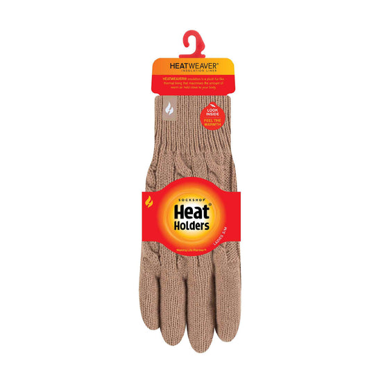 Ladies Cable Knit 2.3 Tog Fleece Lined Thermal Winter Gloves