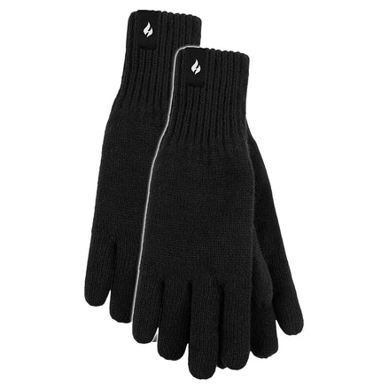 Mens Thermal Gloves with Protective Ribbed Cuff - 2 Pack