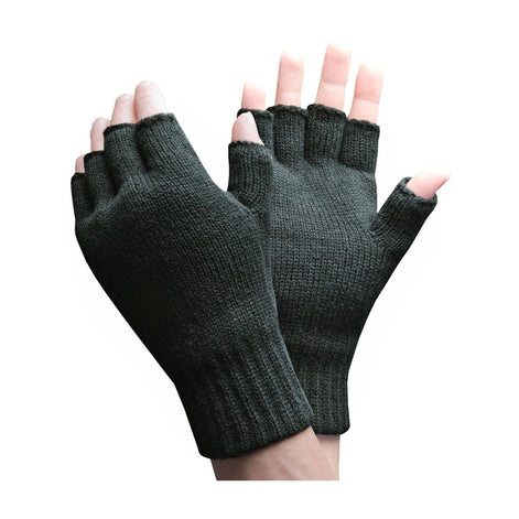 Mens Warm 3.2 TOG Fleece Lined Winter Thermal Fingerless Gloves in Khaki & Navy