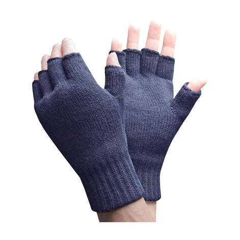 Mens Warm 3.2 TOG Fleece Lined Winter Thermal Fingerless Gloves in Khaki & Navy