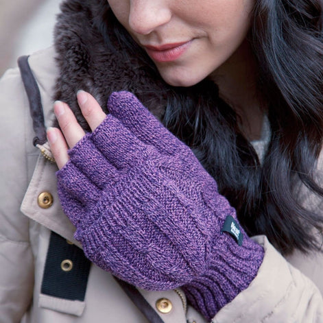 Ladies Cable Knit 2.3 Tog Thermal Winter Fingerless Converter Gloves