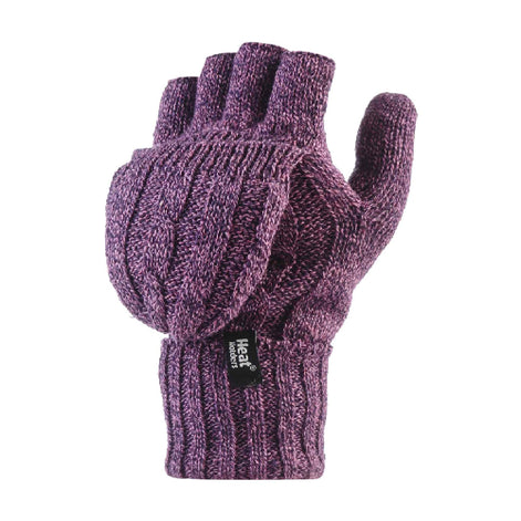 Ladies Cable Knit 2.3 Tog Thermal Winter Fingerless Converter Gloves