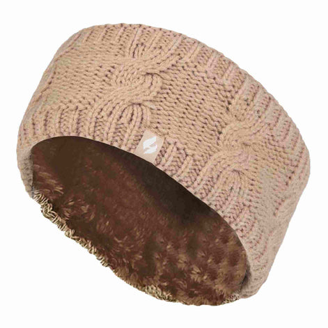 Ladies Cable Knitted Fleece Lined Thermal Winter Ear Warmer Headband