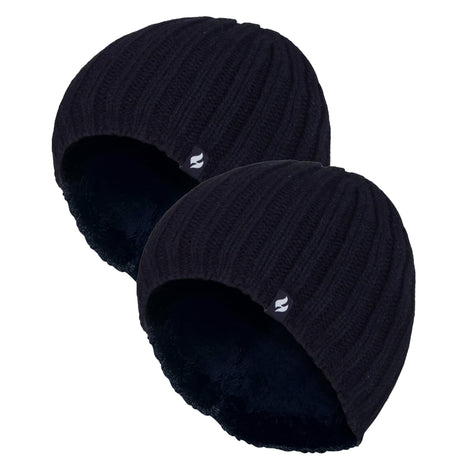Mens Chunky Soft Winter Ribbed Hat - 2 Pack