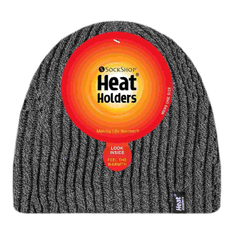 Mens Soft Fleece Lined Thermal Ribbed Beanie Hat