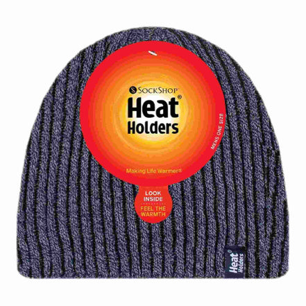 Mens Soft Fleece Lined Thermal Ribbed Beanie Hat