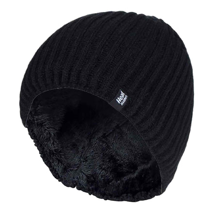 Mens Soft Fleece Lined Thermal Ribbed Beanie Hat