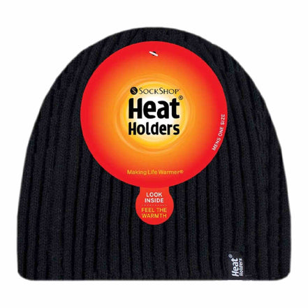 Mens Soft Fleece Lined Thermal Ribbed Beanie Hat