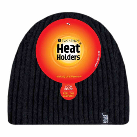 Mens Soft Fleece Lined Thermal Ribbed Beanie Hat