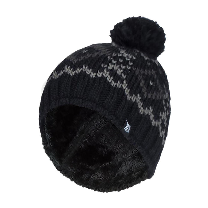 Mens Fleece Lined Thermal Winter Warm Beanie Bobble Hat with Pom Pom
