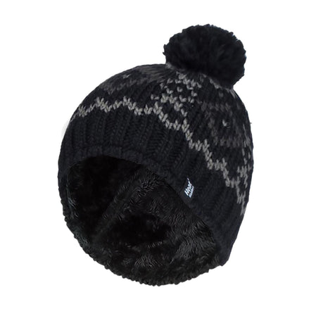 Mens Fleece Lined Thermal Winter Warm Beanie Bobble Hat with Pom Pom