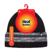 Mens Fleece Lined Striped Insulated Thermal Beanie Hat for Winter