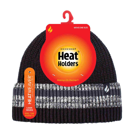 Mens Fleece Lined Striped Insulated Thermal Beanie Hat for Winter