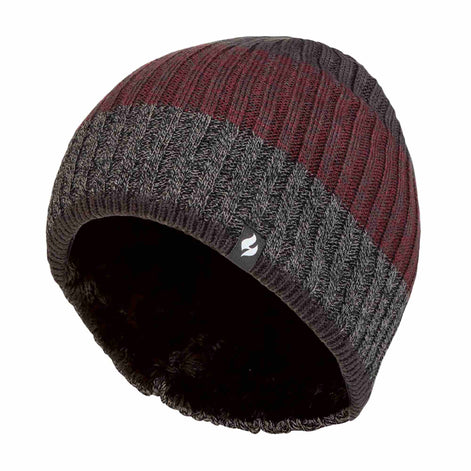 Mens Fleece Lined Striped Insulated Thermal Beanie Hat for Winter