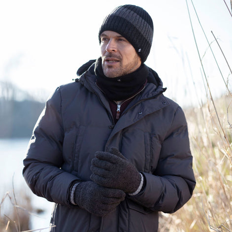 Mens Fleece Lined Striped Insulated Thermal Beanie Hat for Winter