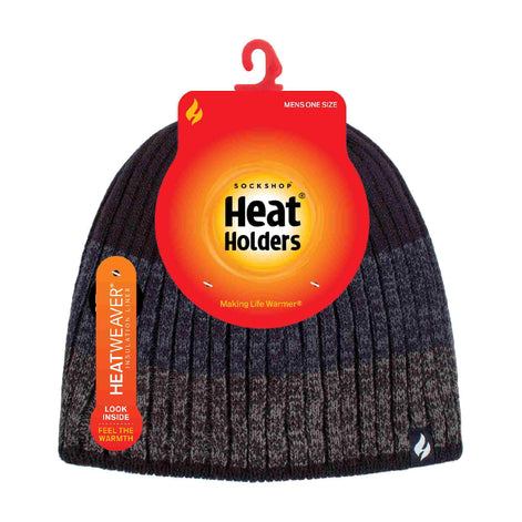 Mens Fleece Lined Striped Insulated Thermal Beanie Hat for Winter