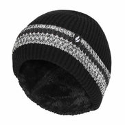 Mens Striped Turnover Cuff Knitted Thermal Beanie Hat for Winter